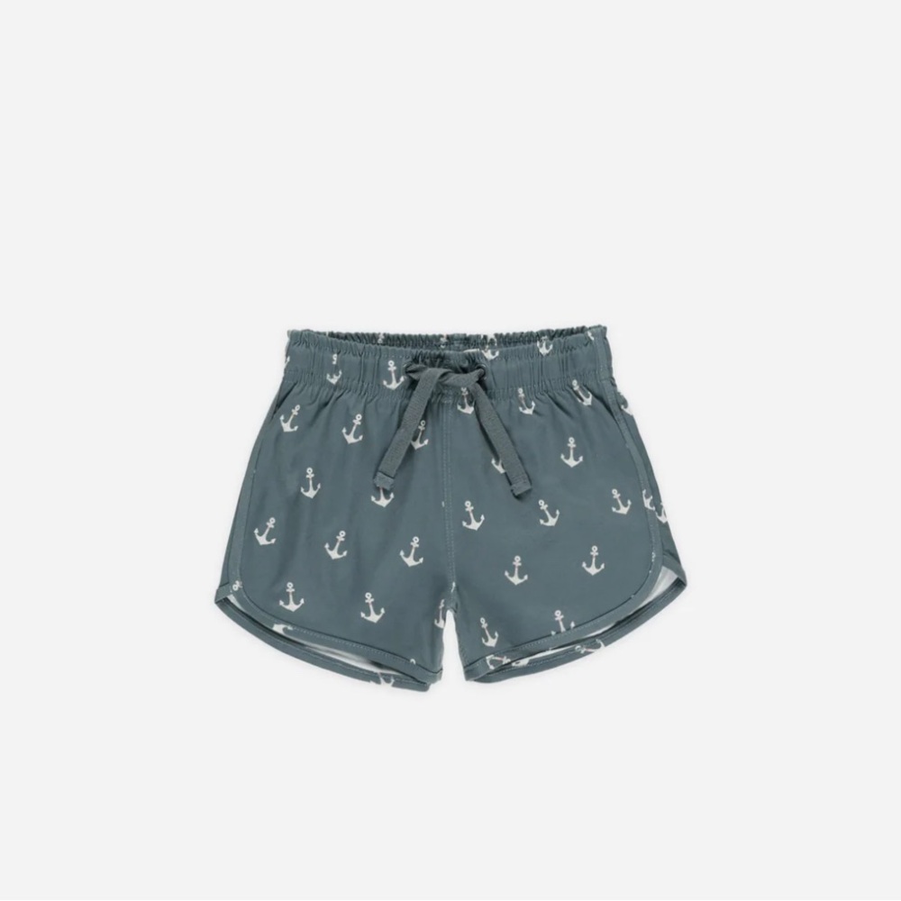 Rylee + Cru White and Blue Swim Trunks Classic Nautical Design